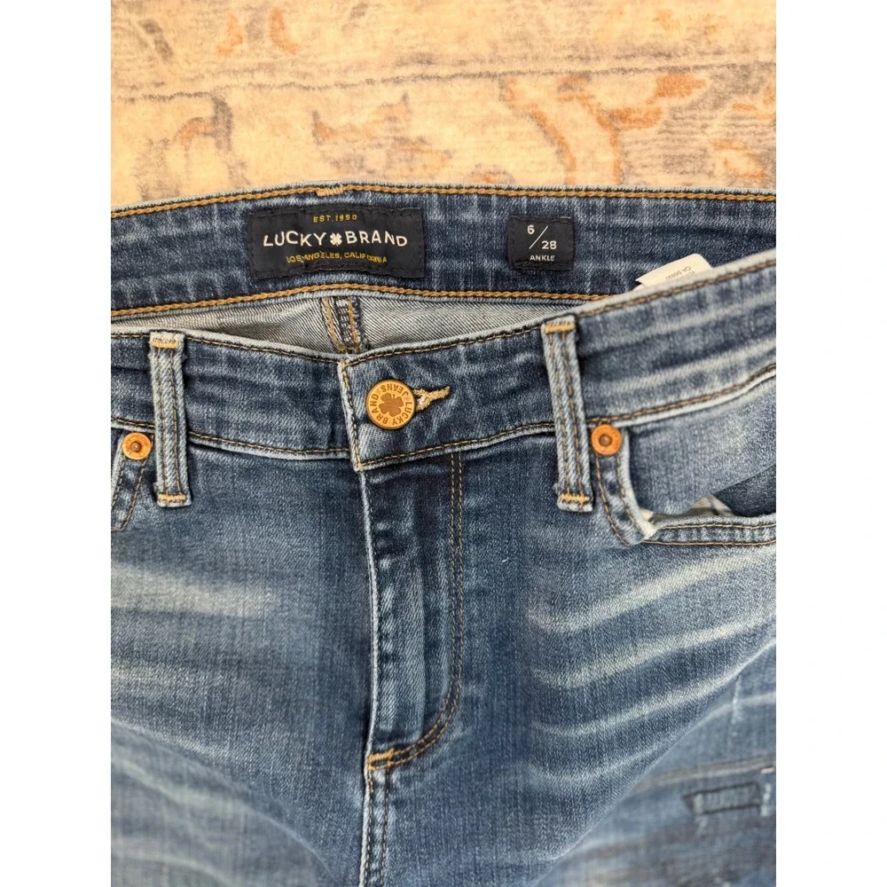 Lucky Brand Ava Skinny Jeans Womens 6/28 Blue Distressed Frayed Step Hem Ankle